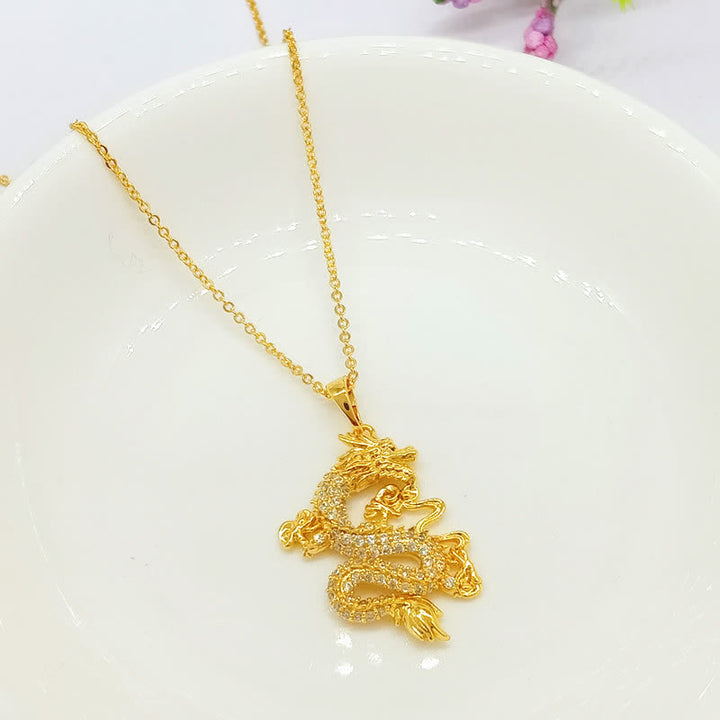 Buddha Stones Gold Dragon Protection Necklace Pendant - Dragon - image 0