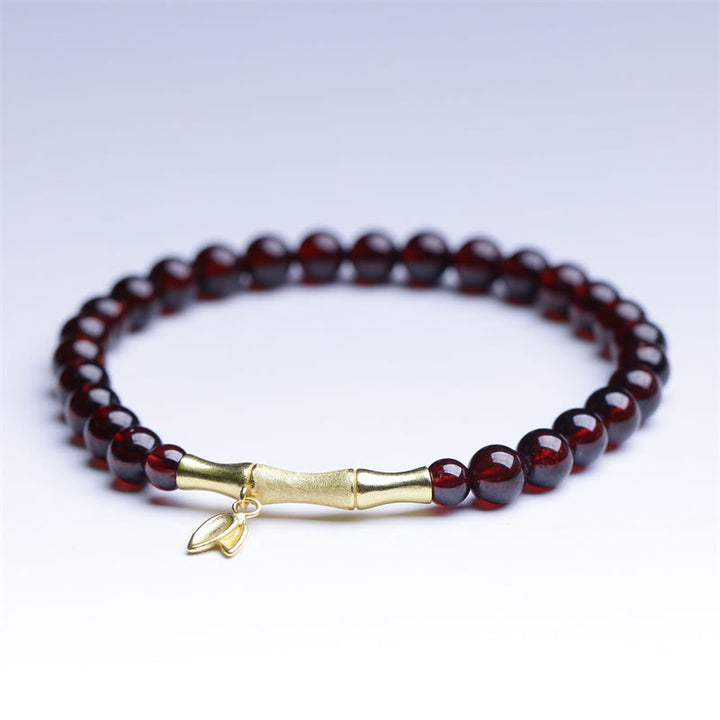 Buddha Stones 14K Copper Plated Gold 925 Sterling Silver Plated Gold Natural Garnet Bamboo Protection Bracelet - image 2