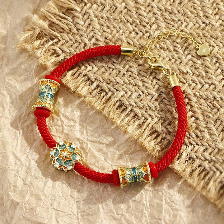 Buddha Stones Dunhuang 925 Sterling Silver Lotus Drum New Beginning Red Rope Bracelet - image 1