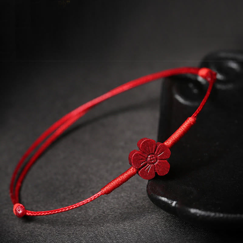 Buddha Stones Handmade Plum Blossom Four Leaf Clover PiXiu Lotus Koi Fish Cinnabar Blessing Braid Bracelet - image 1