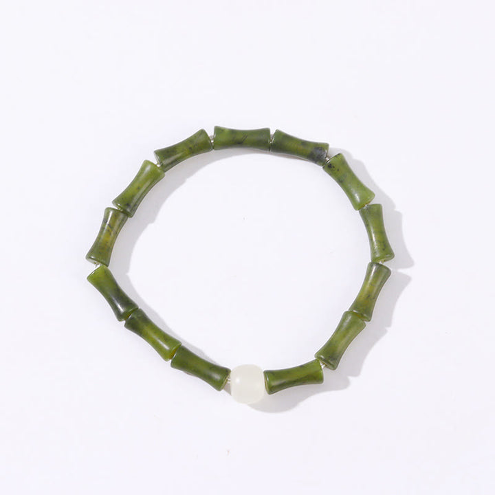 Buddha Stones Green Bamboo Jade Pattern Luck Abundance Bracelet - image 6