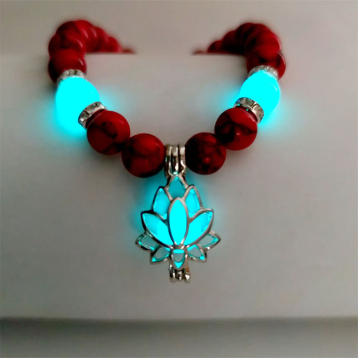 Buddha Stones Tibetan Turquoise Glowstone Luminous Bead Lotus Protection Bracelet - Red Turquoise Blue-Green Light - image 28