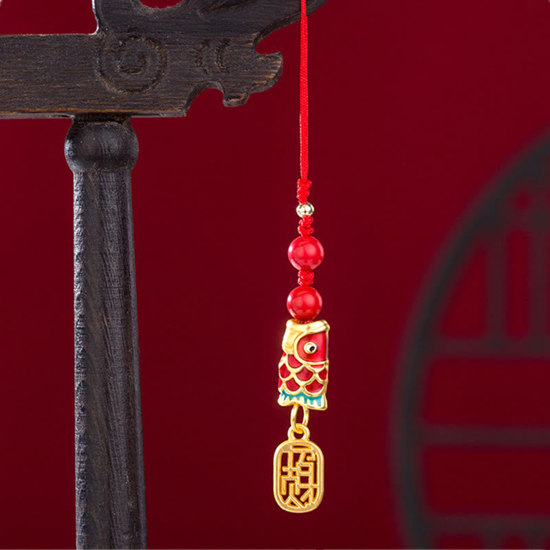 Buddha Stones Koi Fish Cinnabar Attracting Wealth Wish Ruyi Charm Luck Phone Hanging Decoration - image 10