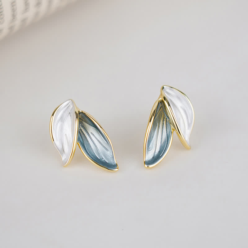 Leaf Design Luck Stud Earrings - Stud Earrings - image 0