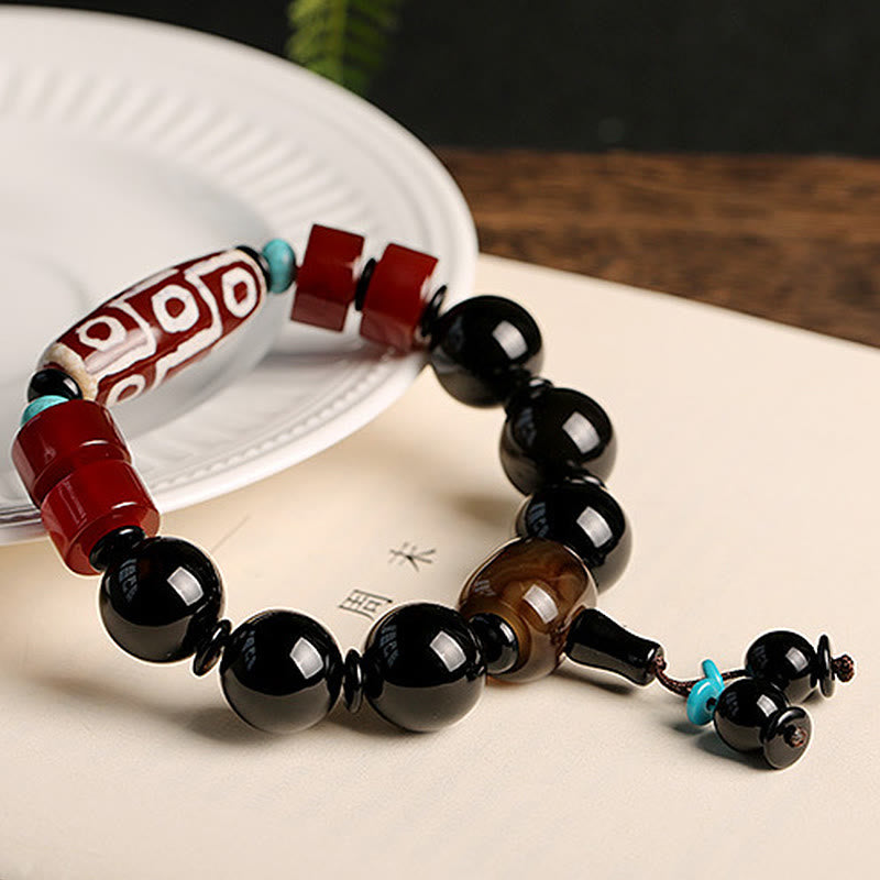 Buddha Stones Tibetan Nine-Eye Dzi Bead Black Onyx Wealth Protection Bracelet - image 6