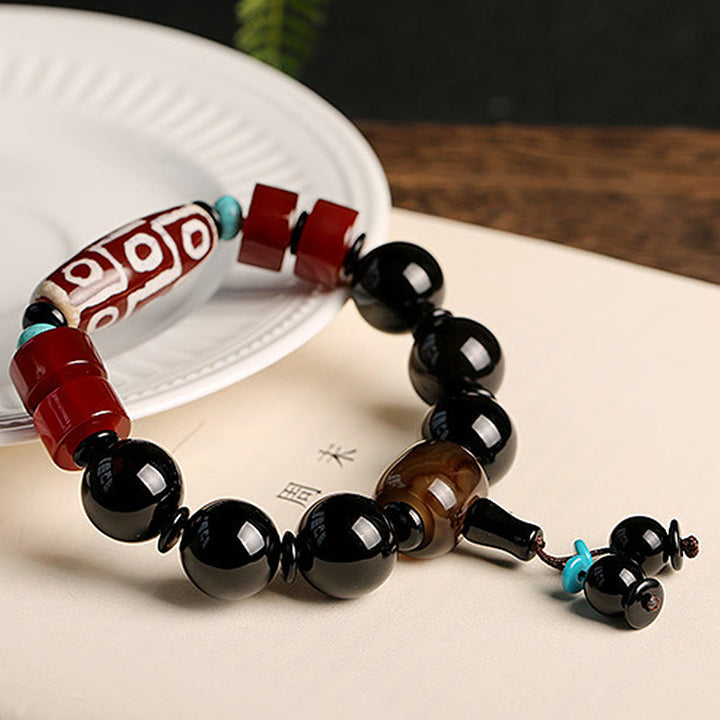 Buddha Stones Tibetan Nine-Eye Dzi Bead Black Onyx Wealth Protection Bracelet - image 6