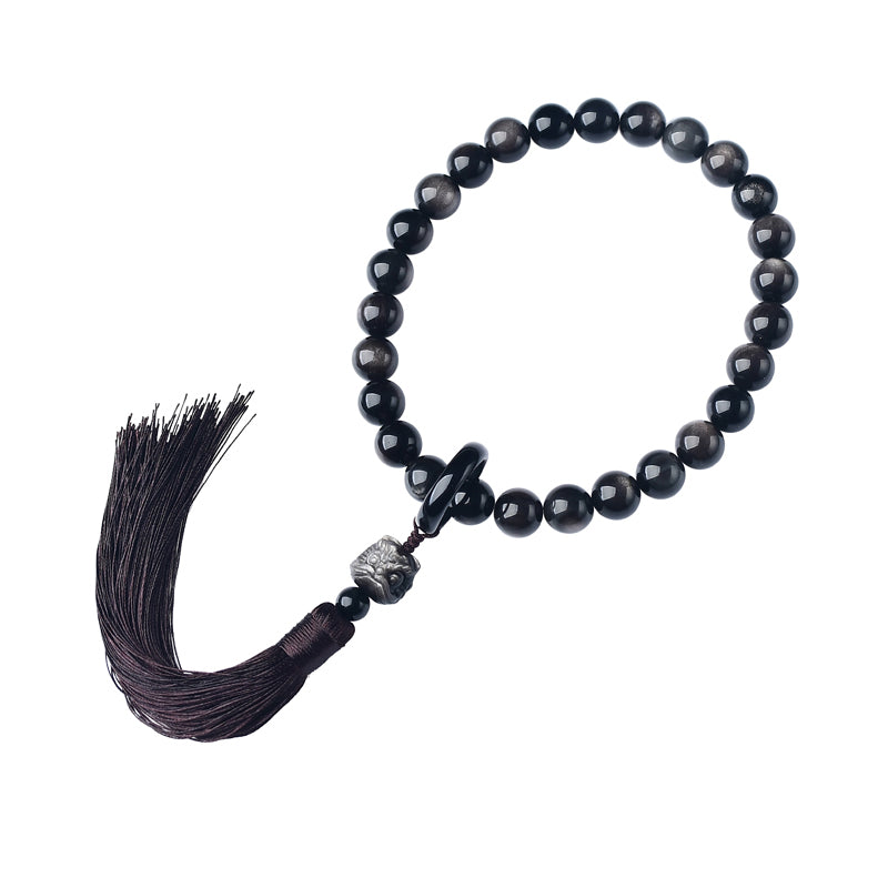 Buddha Stones Natural Silver Sheen Obsidian Lion Wrist Mala Protection Tassels Pocket Mala Car Decoration - image 5