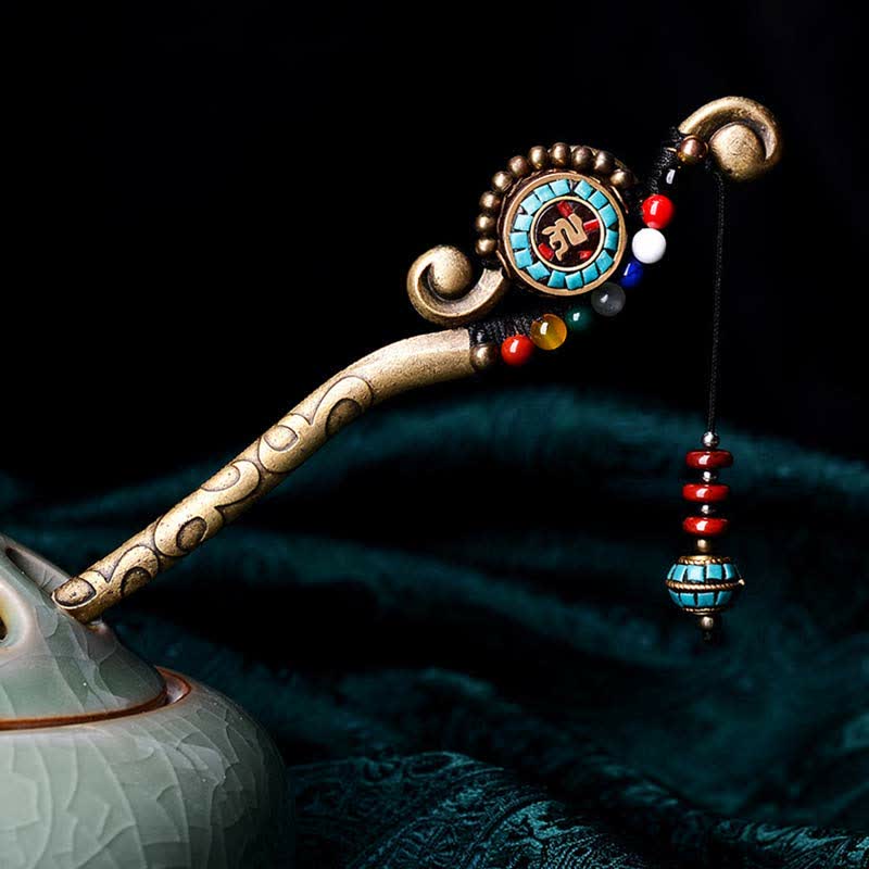 Tibetan Turquoise Agate Protection Hairpin Decorations - image 2