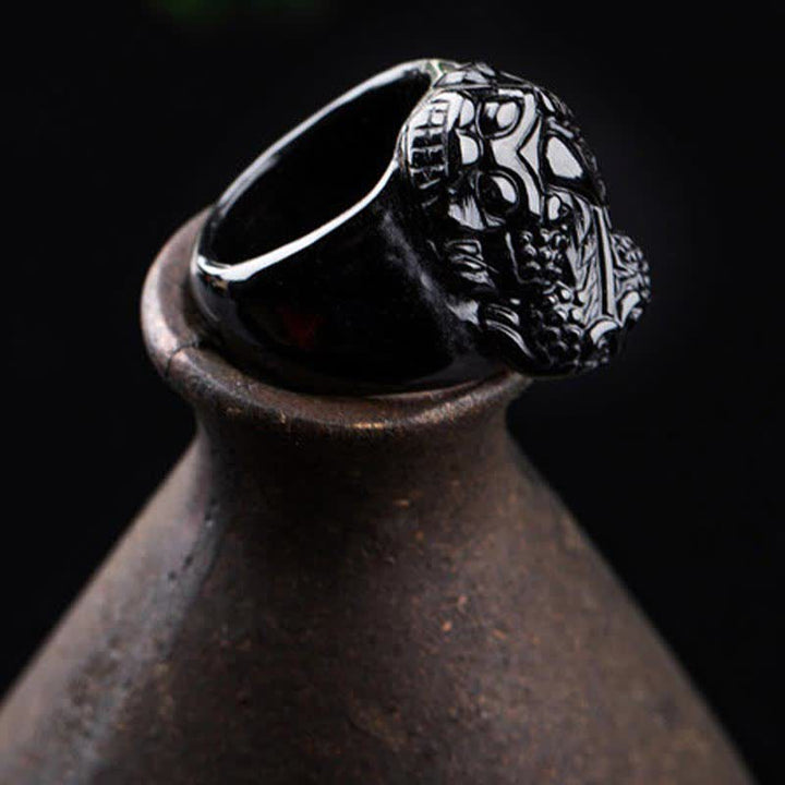 Buddha Stones FengShui PiXiu Black Obsidian Strength Ring - image 5