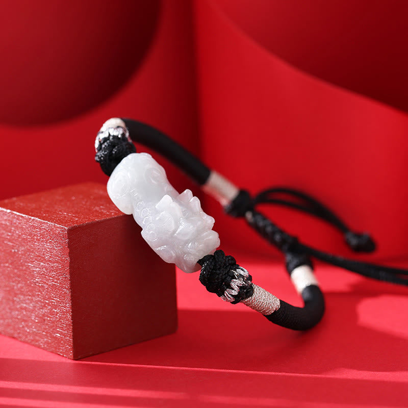 Buddha Stones Handmade Natural Jade PiXiu Luck Prosperity Braided String Bracelet - image 1