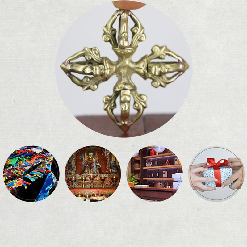 Nepal Handmade 5 Prong Double Dorje Copper Strength Vajra - image 12