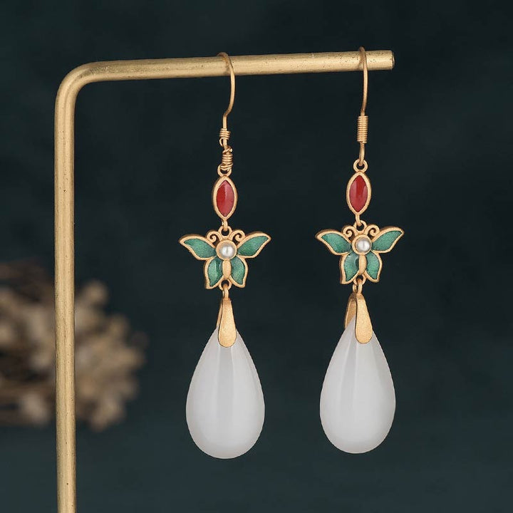 Buddha Stones FengShui White Jade Luck Drop Earrings - 2 - image 4