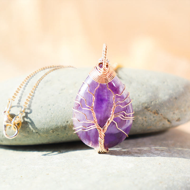 Buddha Stones Natural Quartz Crystal Tree Of Life Healing Energy Necklace Pendant - image 2