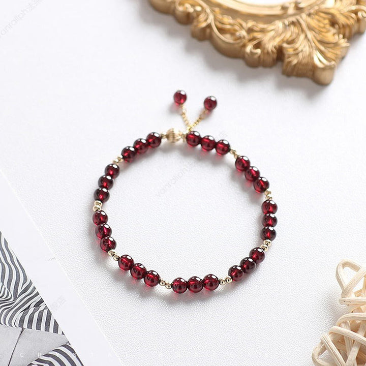 Buddha Stones 14K Gold Plated Alloy Natural Garnet Calm Bracelet - image 3