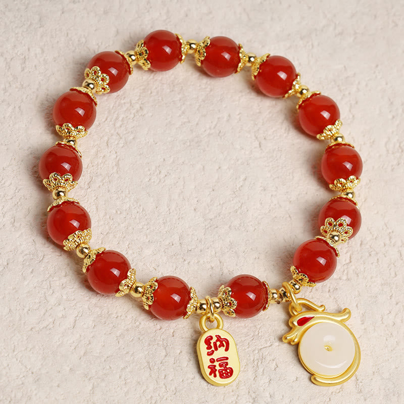 Buddha Stones Year of the Dragon Red Agate Green Aventurine Peace Buckle Fu Character Lucky Fortune Bracelet - image 17
