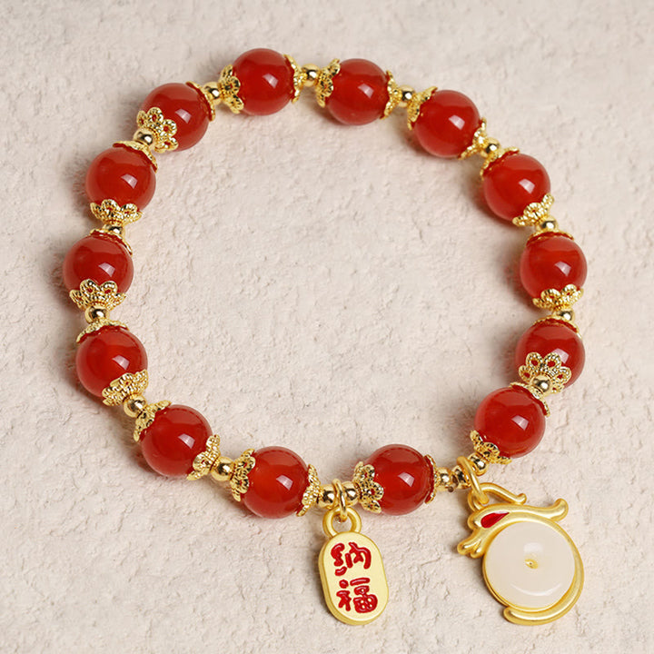 Buddha Stones Year of the Dragon Red Agate Green Aventurine Peace Buckle Fu Character Lucky Fortune Bracelet - image 17