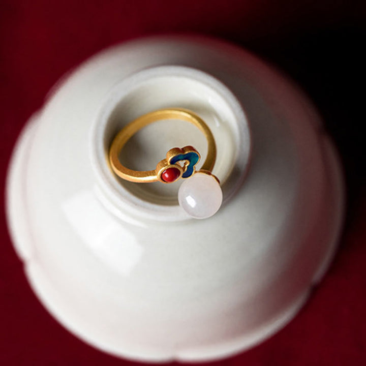 White Jade Auspicious Cloud Blessing Luck Ring - image 7