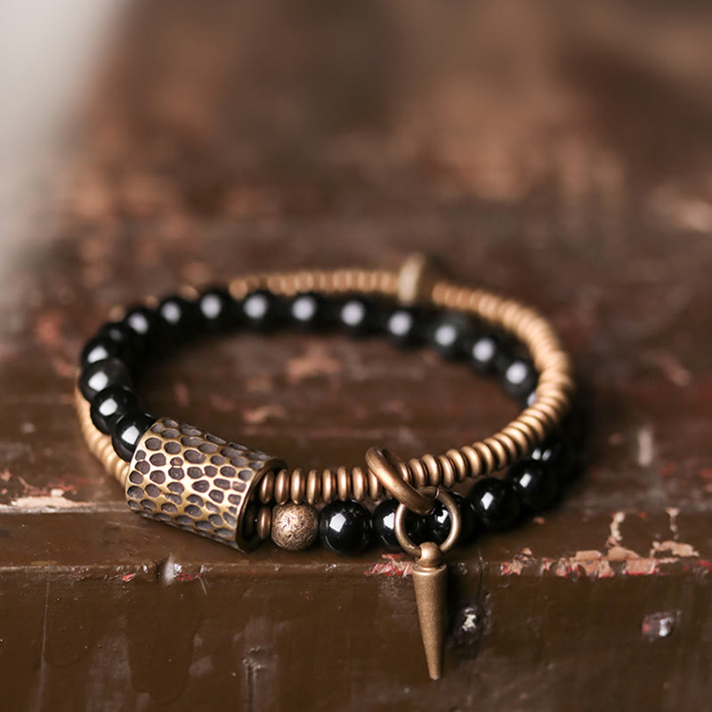 Buddha Stones Rainbow Obsidian Copper Inner Peace Healing Double Layer Bracelet - image 1