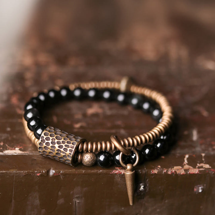 Buddha Stones Rainbow Obsidian Copper Inner Peace Healing Double Layer Bracelet - image 1