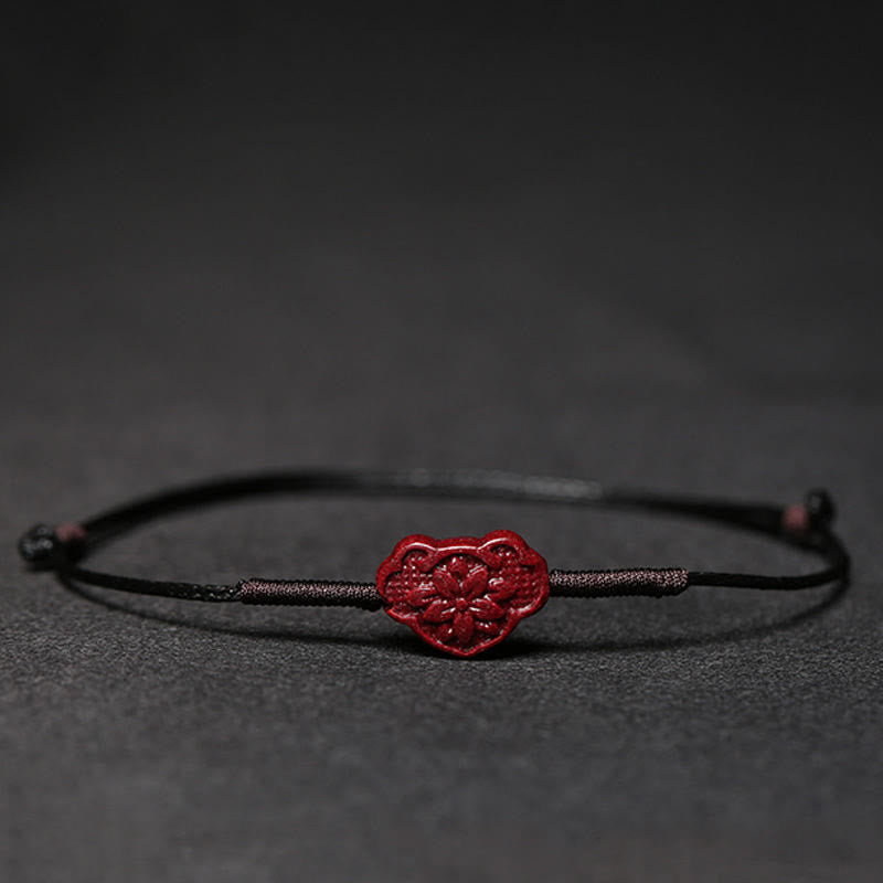 Buddha Stones Handmade Plum Blossom Four Leaf Clover PiXiu Lotus Koi Fish Cinnabar Blessing Braid Bracelet - Black(Wrist Circumference 14-19cm) - Lock of Good Wishes - image 23