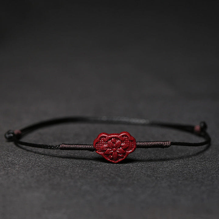 Buddha Stones Handmade Plum Blossom Four Leaf Clover PiXiu Lotus Koi Fish Cinnabar Blessing Braid Bracelet - Black(Wrist Circumference 14-19cm) - Lock of Good Wishes - image 23