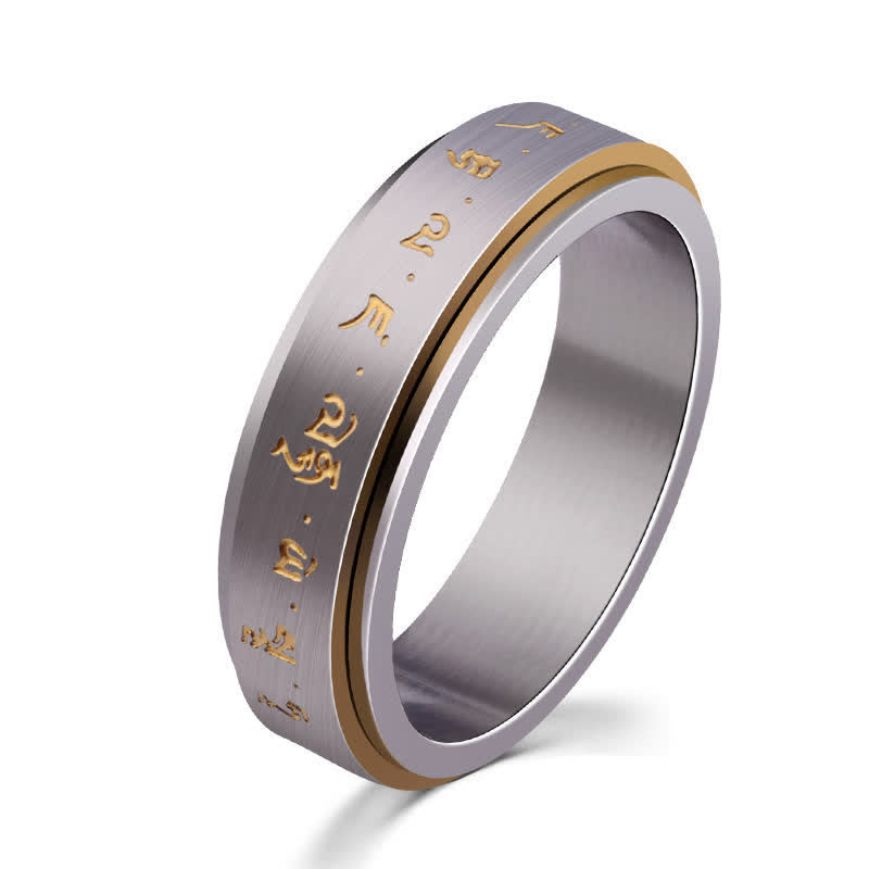 Buddha Stones Mantra Titanium Steel Balance Rotatable Ring - Silver - US12 - image 5