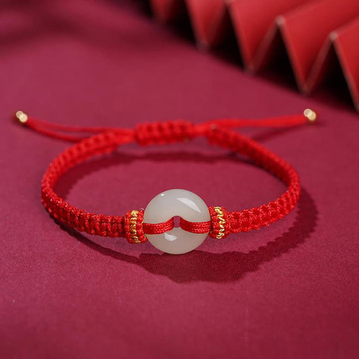 Buddha Stones Peace Buckle Jade Abundance Braided Bracelet - Red(Wrist Circumference 14-20cm) - image 4