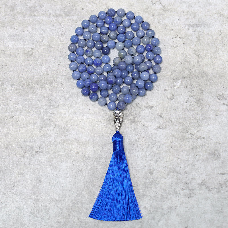 Buddha Stones 108 Mala Blue Aventurine Beads Yoga Meditation Prayer Beads Necklace - image 0