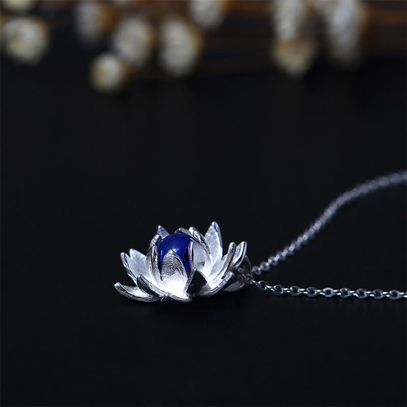 Buddha Stones 925 Sterling Silver Lazurite Lapis Lazuli Lotus Flower Self Care Necklace Pendant - image 4