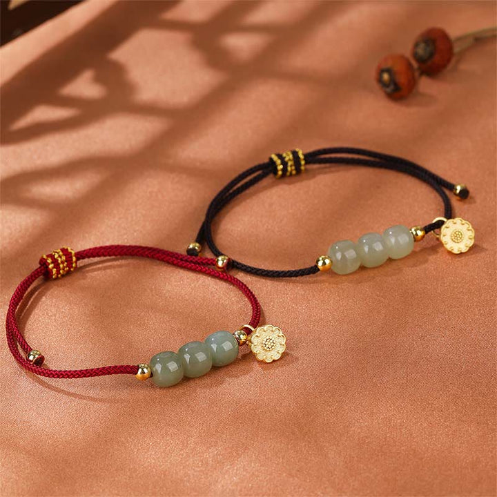 Buddha Stones Handmade Hetian Jade Bead Lotus Pod Prosperity Luck Braided Bracelet - image 0