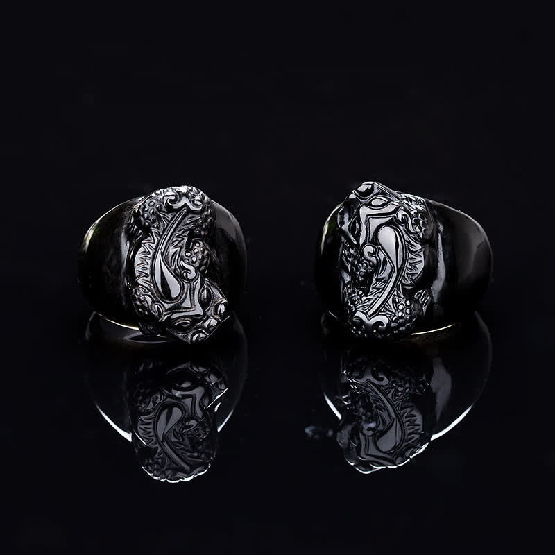 Buddha Stones FengShui PiXiu Black Obsidian Strength Ring - image 3