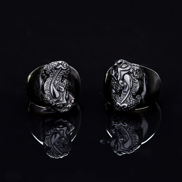 Buddha Stones FengShui PiXiu Black Obsidian Strength Ring - image 3