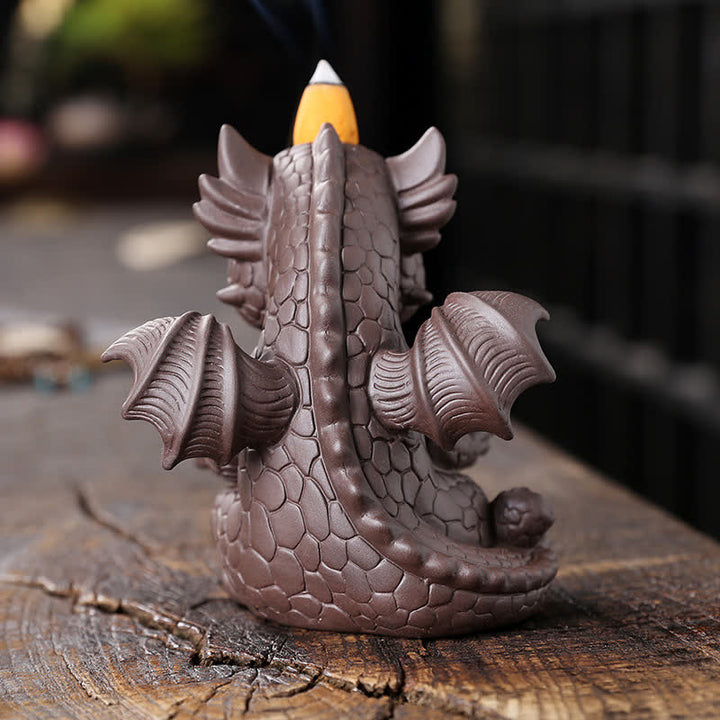Lovely Dinosaur Purple Clay Backflow Smoke Fountain Healing Incense Burner Decoration - image 3