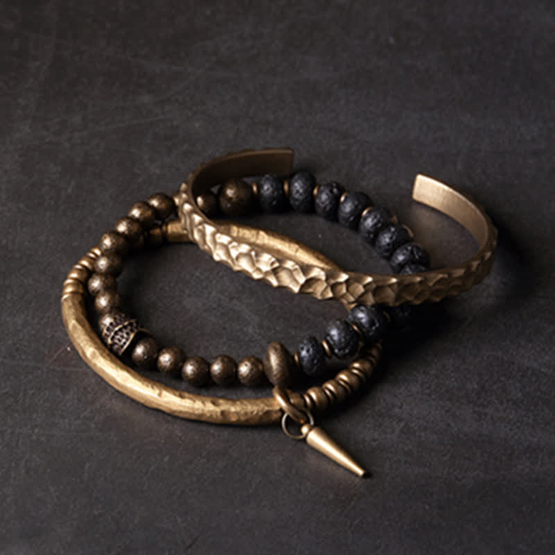 Buddha Stones Lava Rock Stone Copper Balance Cuff Bracelet Bangle - image 18