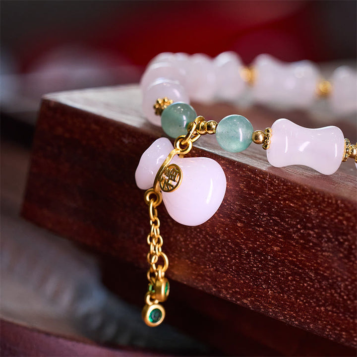 Buddha Stones Natural White Golden Silk Jade Bamboo Pattern Wealth Lucky Bag Fu Character Bracelet - image 2