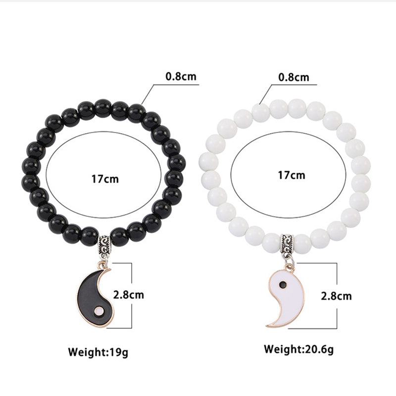 Buddha Stones 2Pcs Black Onyx White Turquoise Bead Yin Yang Protection Couple Bracelet - image 16