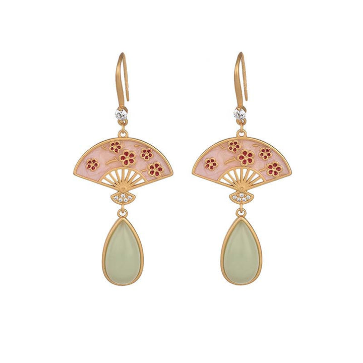 Buddha Stones Natural Green Aventurine Fan Pattern Luck Drop Earrings - image 9
