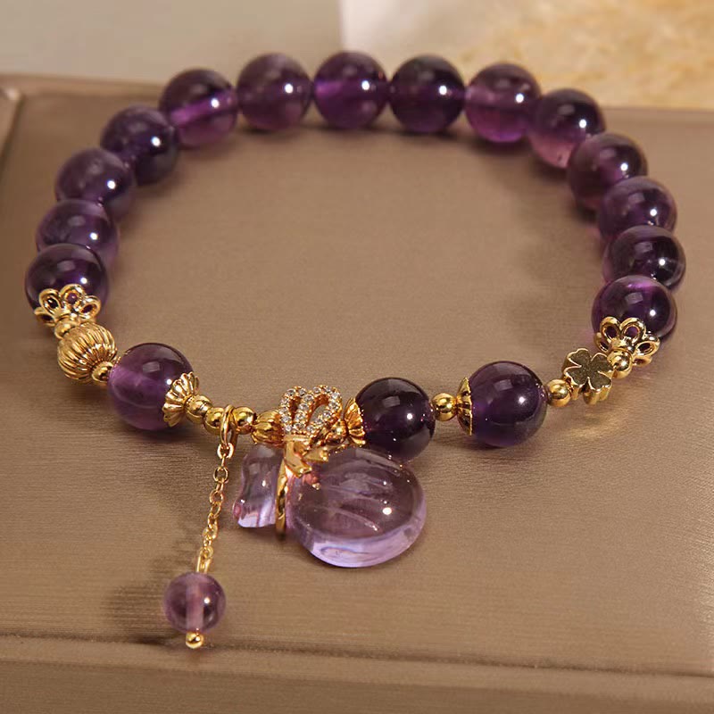 Buddha Stones Natural Amethyst Crystal Money Bag Charm Positive Bracelet - image 9