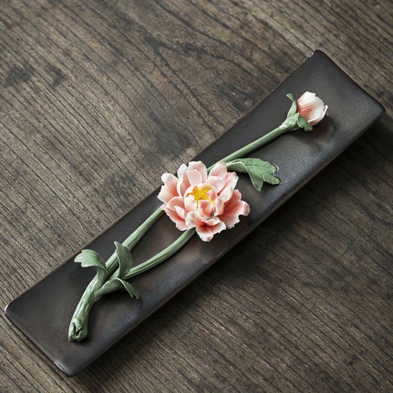 Buddha Stones Lotus Peony Rose Flower Ceramic Spiritual Incense Burner - image 1