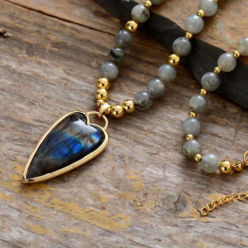 Buddha Stones Labradorite Support Healing Beaded Necklace Pendant - image 3