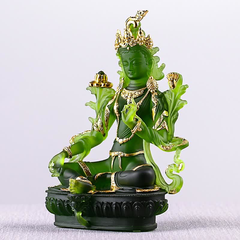 Buddha Stones Bodhisattva Green Tara Handmade Liuli Crystal Art Piece Protection Home Office Statue Decoration - image 16