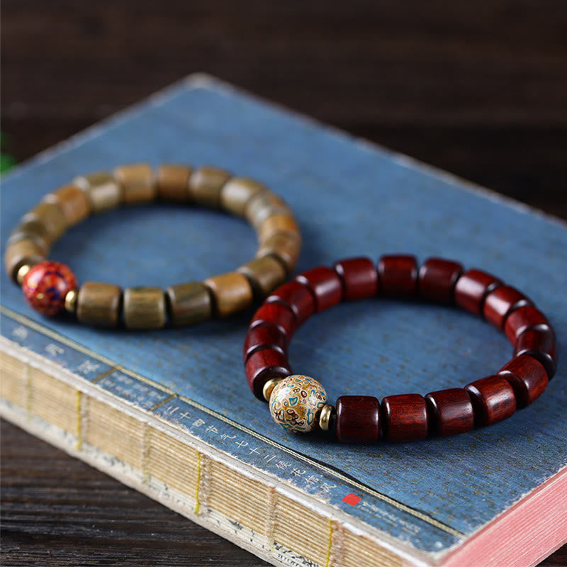 Buddha Stones Natural Green Sandalwood Small Leaf Red Sandalwood Lacquer Bead Peace Bracelet - image 0