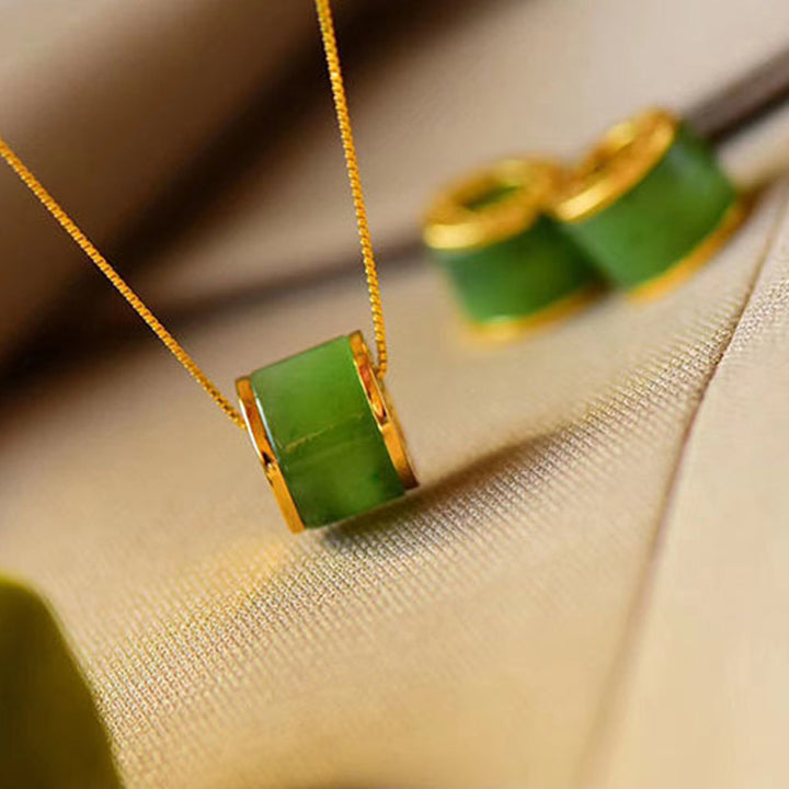 Buddha Stones Round Cyan Jade Luck Necklace Pendant - image 4