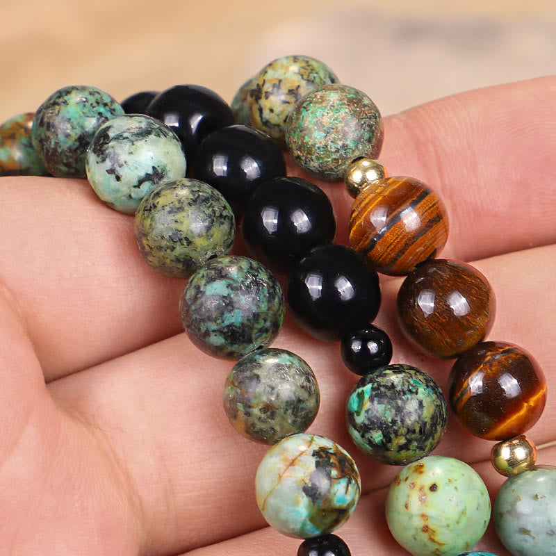 Buddha Stones 108 Mala Beads Natural Stone Tiger Eye Turquoise Protection Strength Bracelet Necklace - image 7