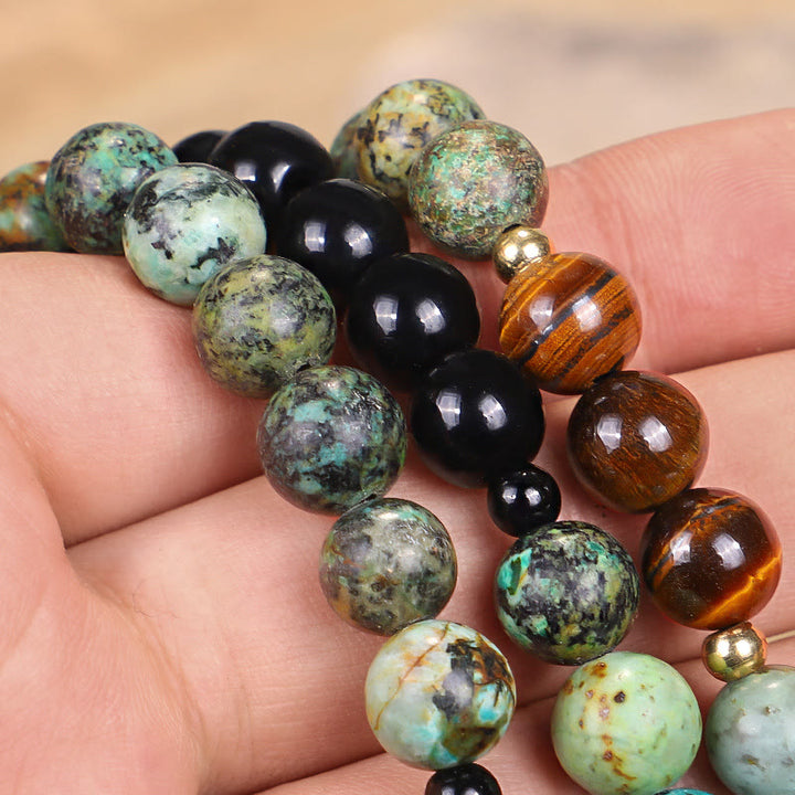 Buddha Stones 108 Mala Beads Natural Stone Tiger Eye Turquoise Protection Strength Bracelet Necklace - image 7