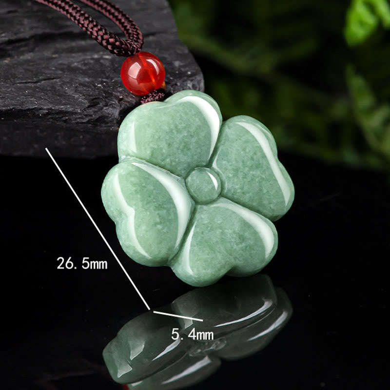Buddha Stones Natural Lucky Four Leaf Clover Jade Prosperity Necklace Pendant - image 10