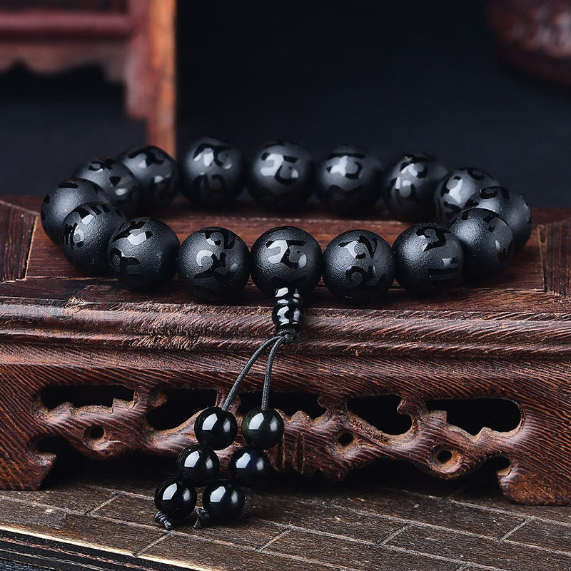Buddha Stones Tibet White Crystal Black Onyx Om Mani Padme Hum Meditation Bracelet - Black Onyx(Synthetic)(Protection♥Fortune) - 14mm - image 13