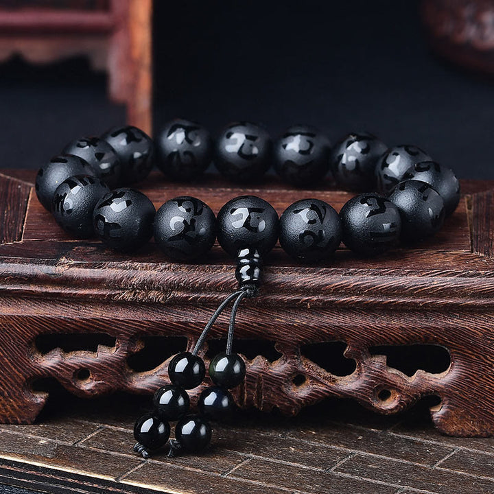 Buddha Stones Tibet White Crystal Black Onyx Om Mani Padme Hum Meditation Bracelet - Black Onyx(Synthetic)(Protection♥Fortune) - 14mm - image 13