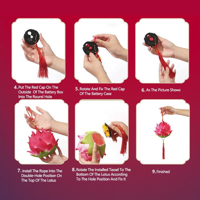 Buddha Stones DIY Lotus Flower Dragon Lantern Tassel Lamp Decoration - image 31