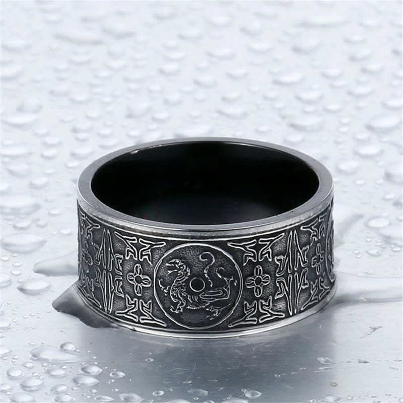 Buddha Stones Four Guardian Beast Dragon White Tiger Suzaku Basalt Carved Success Luck Ring - image 2